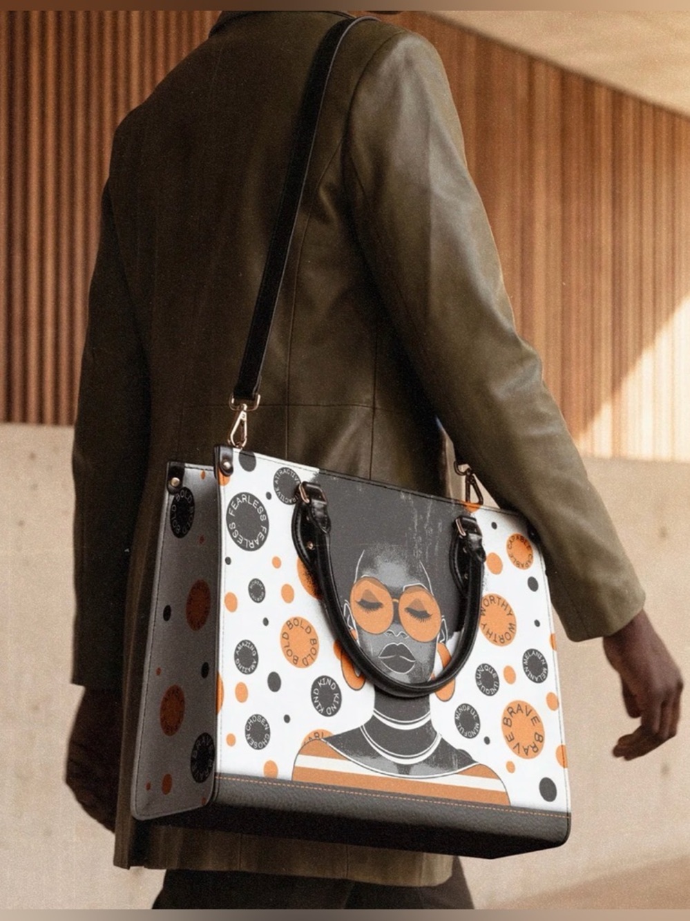 Afroyla Fahari Marshmallow Citrus Graphic Satchel Tote Crossbody Satchel